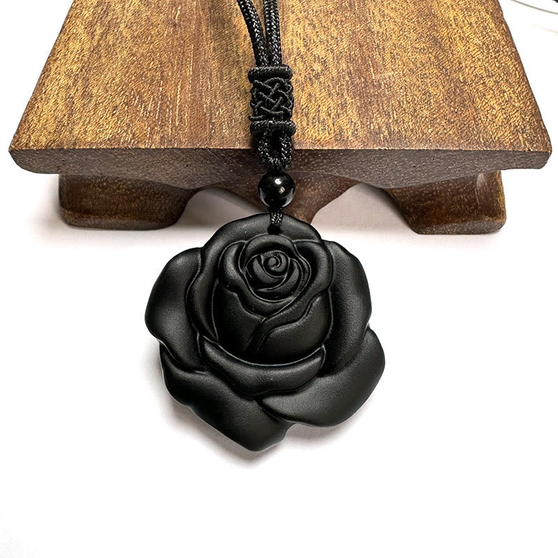 Collier avec pendentif de purification en obsidienne noire et Buddha Stones