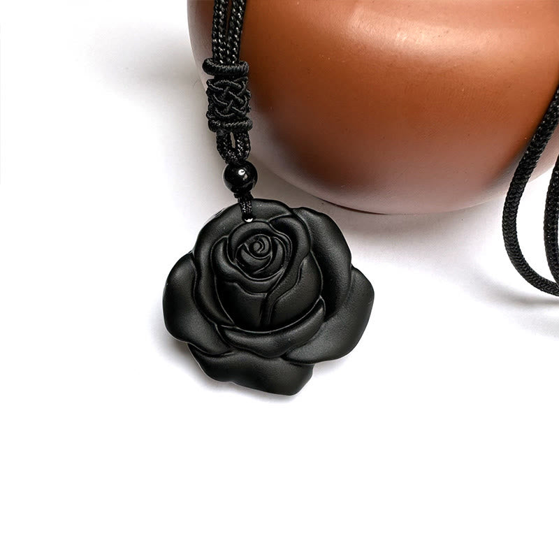 Collier avec pendentif de purification en obsidienne noire et Buddha Stones