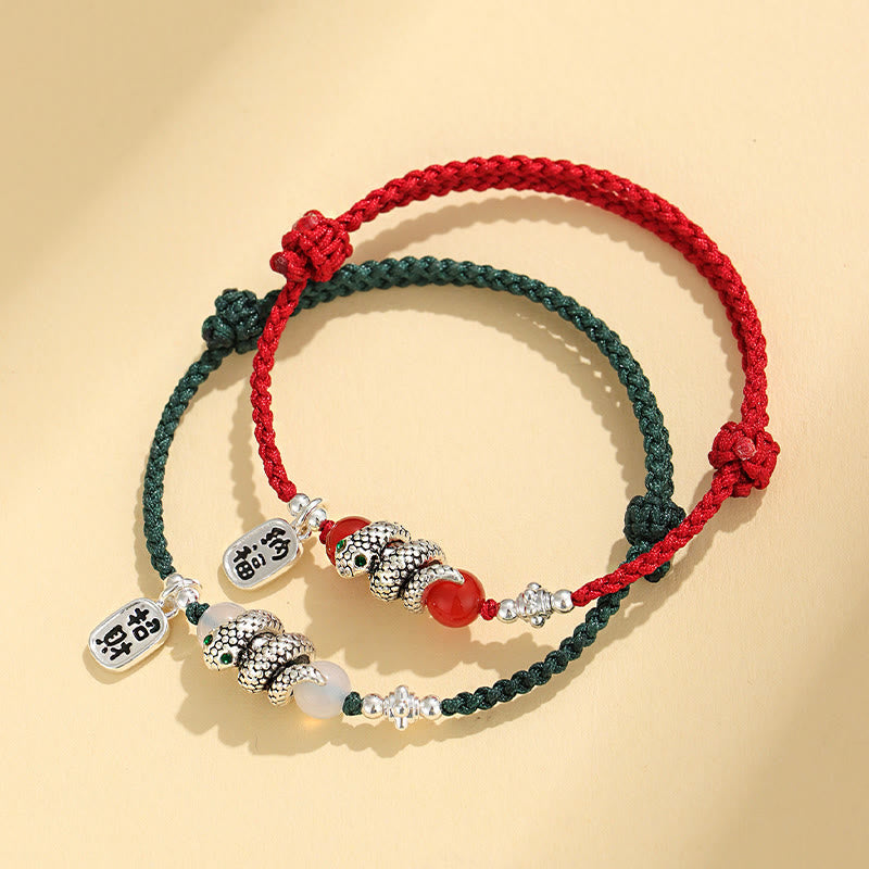 Bracelet porte-bonheur en fil rouge avec Buddha Stones et caractère Fu Année du serpent