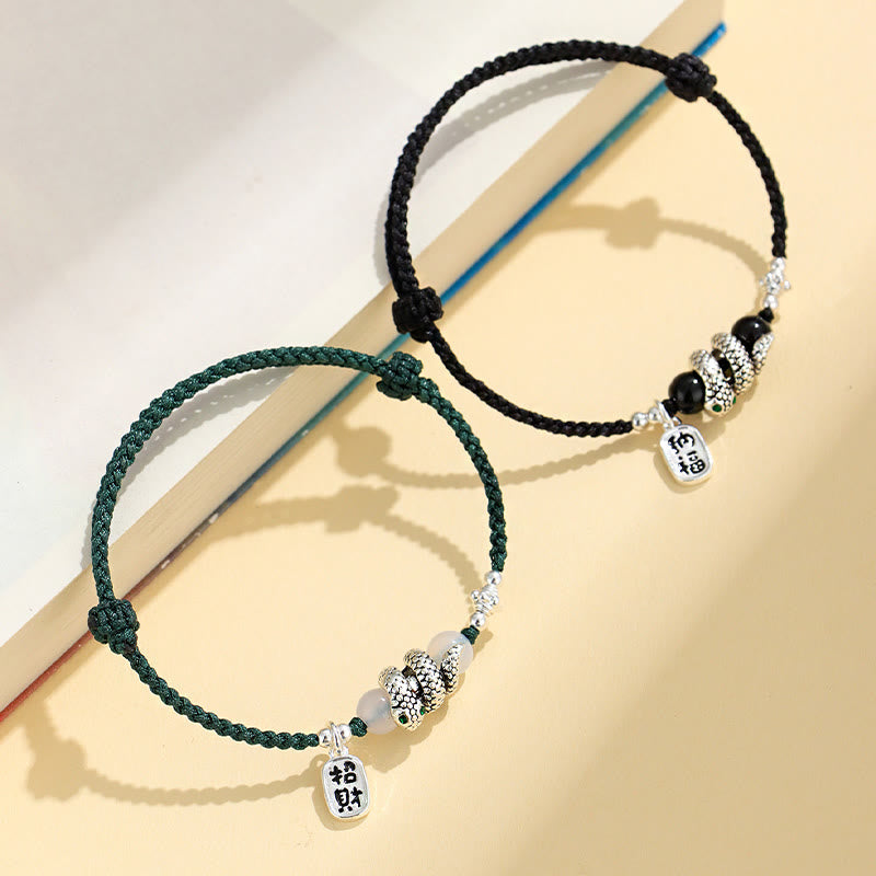 Bracelet porte-bonheur en fil rouge avec Buddha Stones et caractère Fu Année du serpent