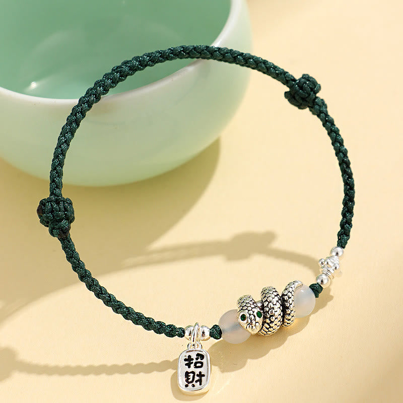 Bracelet porte-bonheur en fil rouge avec Buddha Stones et caractère Fu Année du serpent