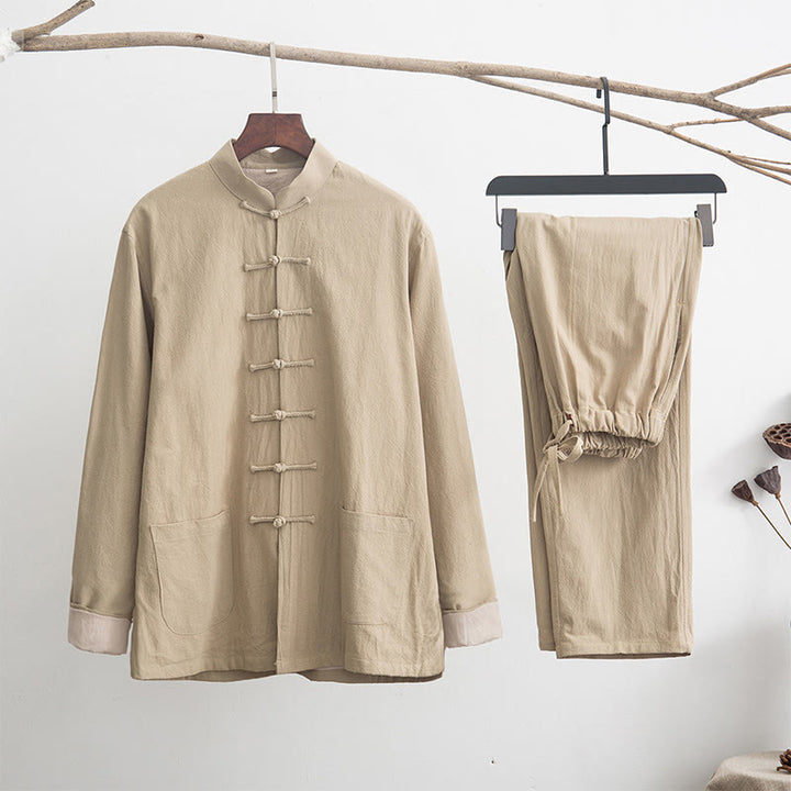 Ensemble chemise à manches longues et pantalon en lin pour homme, 2 pièces, motif Buddha Stones , Zen Tang - Mocassin - US/UK/AU44，EU54 (4XL) - image 20