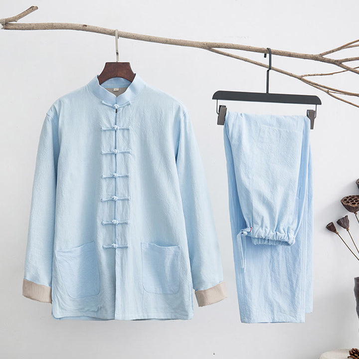 Ensemble chemise à manches longues et pantalon en lin pour homme, 2 pièces, motif Buddha Stones , Zen Tang - Cyan clair - US/UK/AU44，EU54 (4XL) - image 22