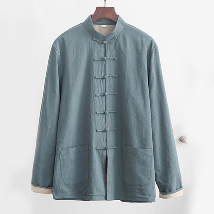 Ensemble chemise à manches longues et pantalon en lin pour homme, 2 pièces, motif Buddha Stones , Zen Tang - image 5