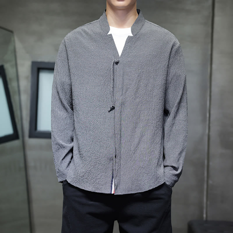 Chemise à manches longues boutonnée pour homme Buddha Stones - Couleur unie - Gris - US/UK/AU46，EU56 (5XL) - image 0