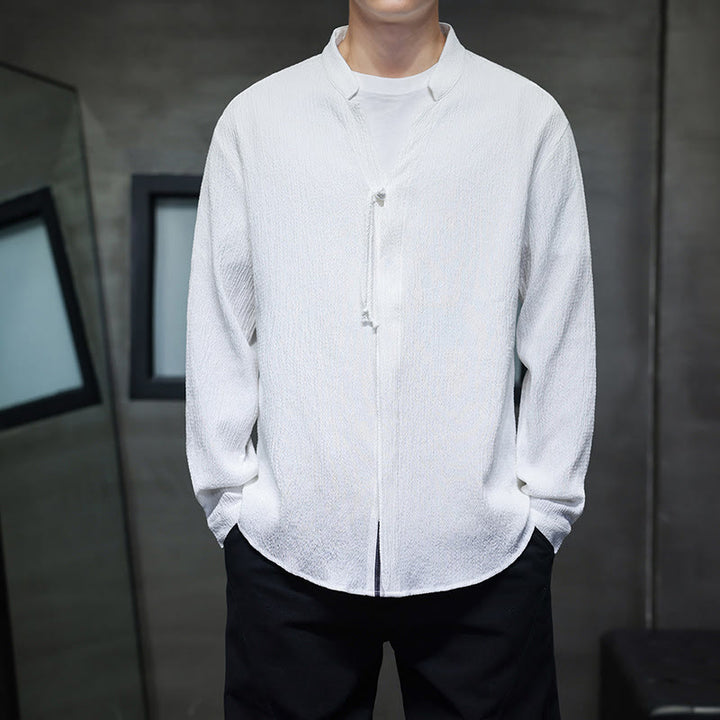 Chemise à manches longues boutonnée pour homme Buddha Stones - Couleur unie - Blanc - US/UK/AU46，EU56 (5XL) - image 9