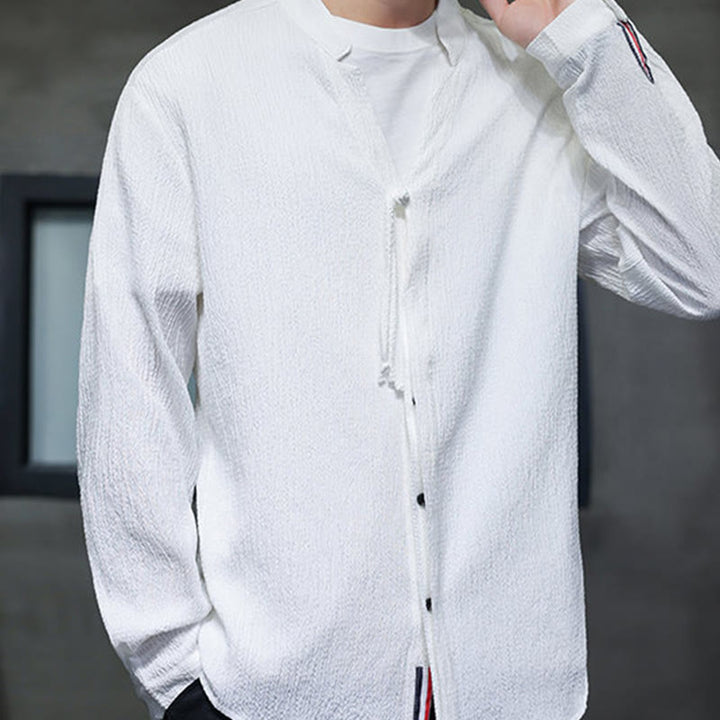 Chemise à manches longues boutonnée pour homme Buddha Stones - Couleur unie - image 15