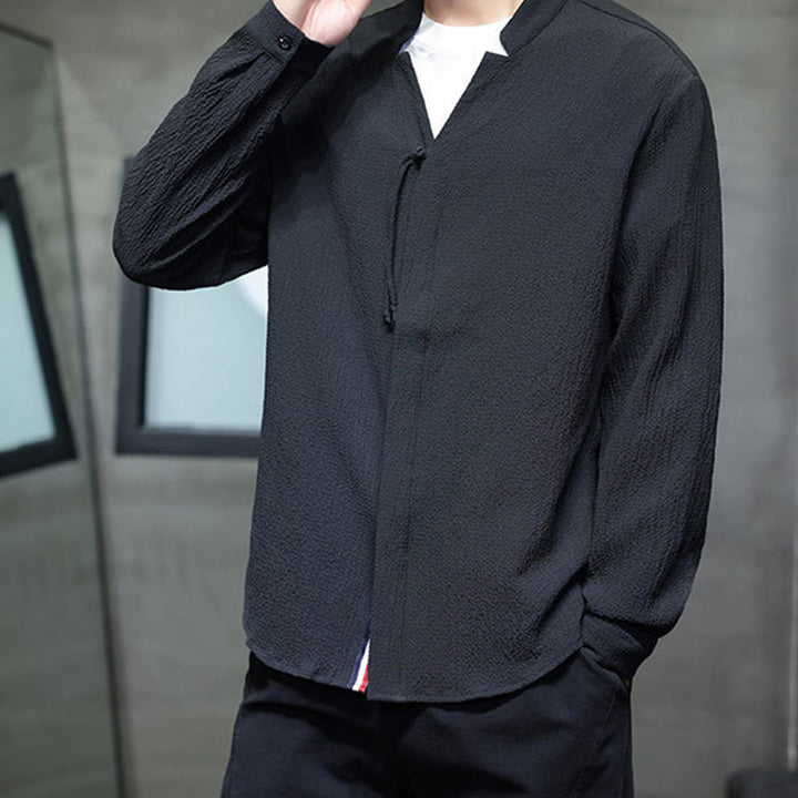 Chemise à manches longues boutonnée pour homme Buddha Stones - Couleur unie - image 20