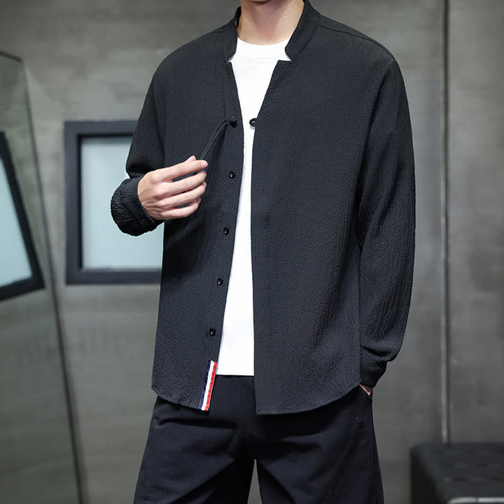 Chemise à manches longues boutonnée pour homme Buddha Stones - Couleur unie - image 18