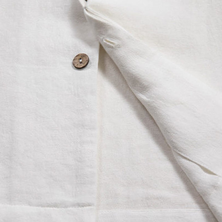 Chemise à manches longues en lin pour homme à col en V et Buddha Stones Zen Clothing