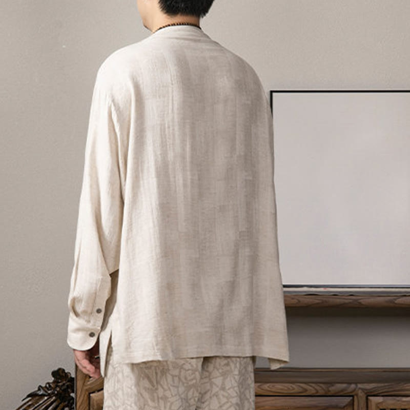 Chemise à manches longues en lin pour homme à col en V et Buddha Stones Zen Clothing