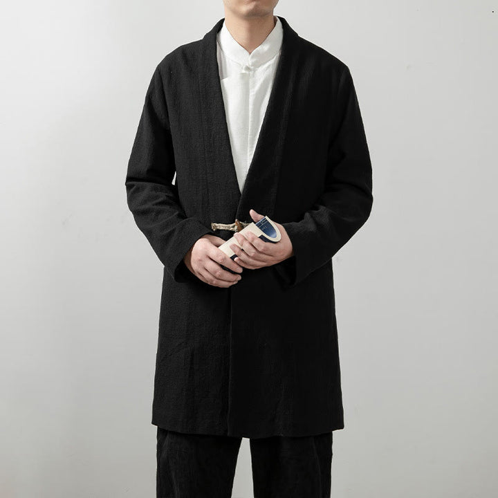 Manteau mi-long à manches longues pour homme en coton simple avec Buddha Stones