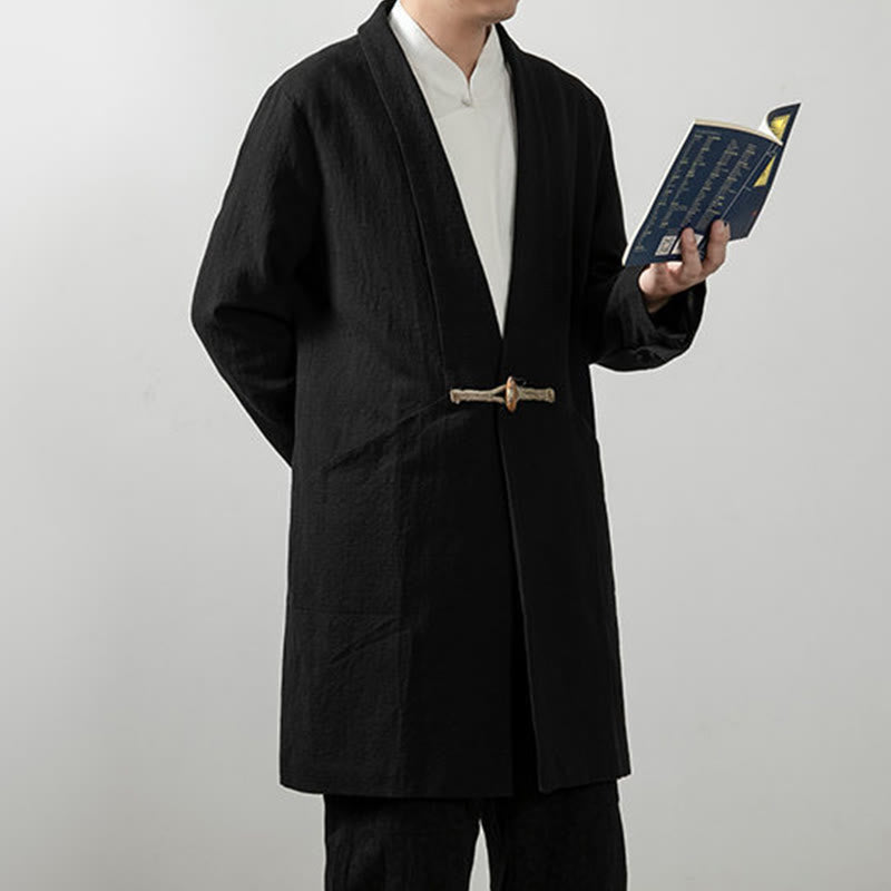 Manteau mi-long à manches longues pour homme en coton simple avec Buddha Stones - image 1