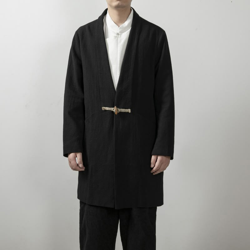 Manteau mi-long à manches longues pour homme en coton simple avec Buddha Stones - Noir - US/UK/AU44，EU54 (4XL) - image 0
