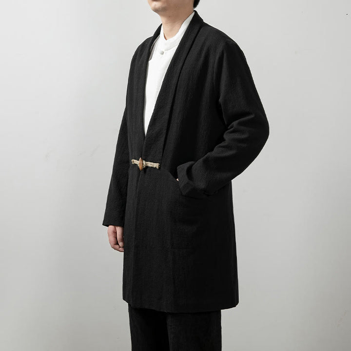 Manteau mi-long à manches longues pour homme en coton simple avec Buddha Stones