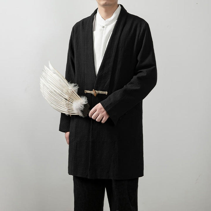 Manteau mi-long à manches longues pour homme en coton simple avec Buddha Stones - image 6