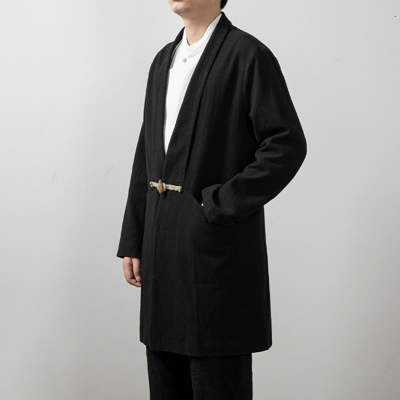 Manteau mi-long à manches longues pour homme en coton simple avec Buddha Stones - image 2