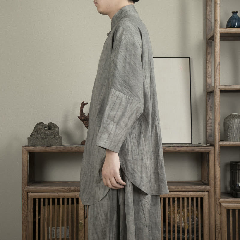 Chemise décontractée grise à boutons de grenouille pour homme Buddha Stones Zen Clothing - image 2
