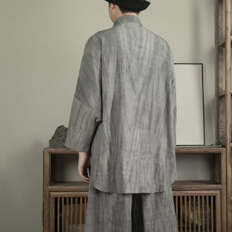 Chemise décontractée grise à boutons de grenouille pour homme Buddha Stones Zen Clothing - image 3