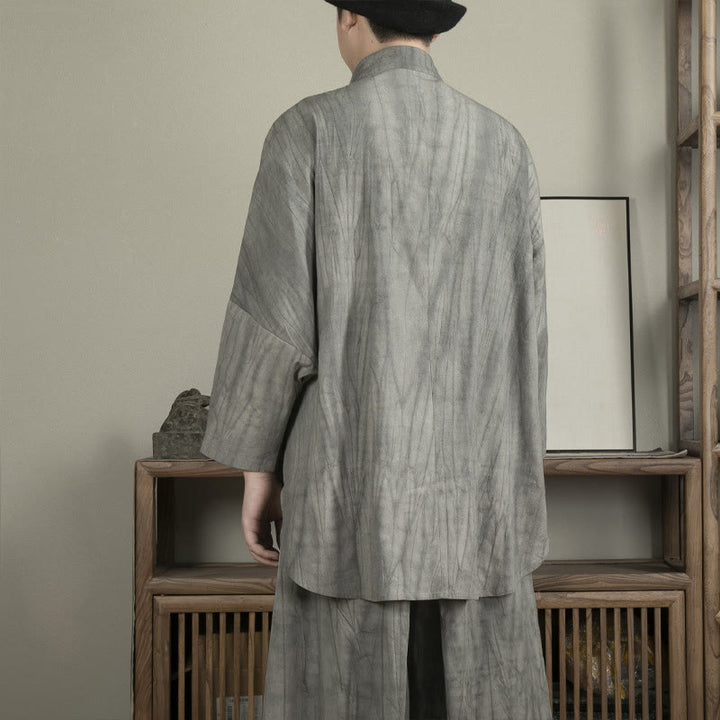 Chemise décontractée grise à boutons de grenouille pour homme Buddha Stones Zen Clothing - image 3