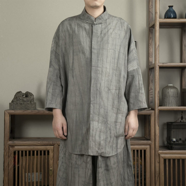 Chemise décontractée grise à boutons de grenouille pour homme Buddha Stones Zen Clothing - Gris - US/UK/AU44，EU54 (4XL) - image 1