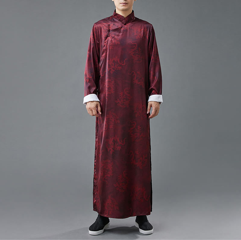 Costume Tang chinois vintage à boutons de grenouille pour homme avec Buddha Stones, robe en coton avec dragon
