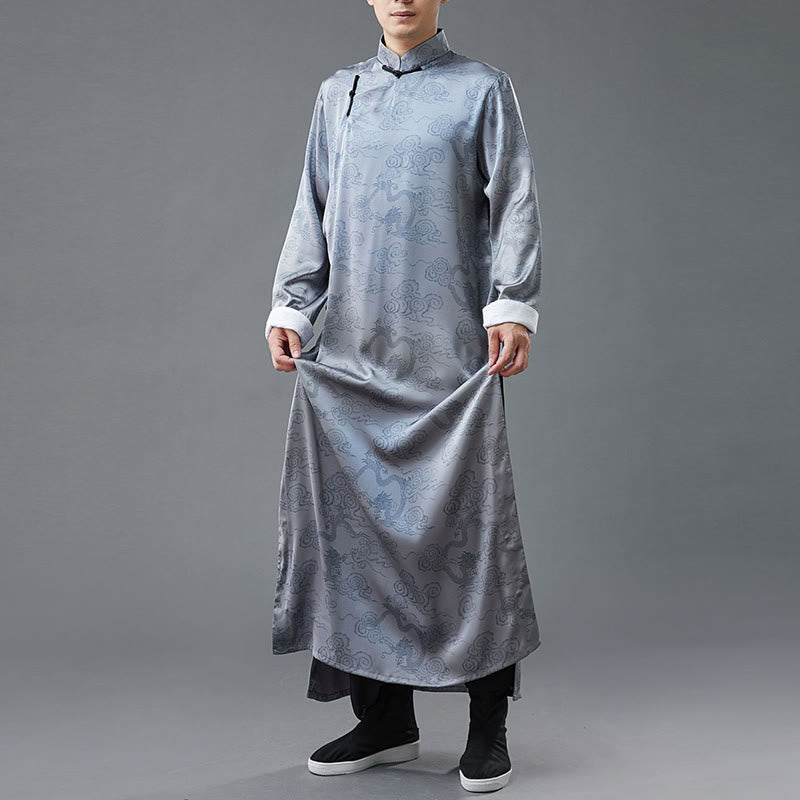 Costume Tang chinois vintage à boutons de grenouille pour homme avec Buddha Stones, robe en coton avec dragon