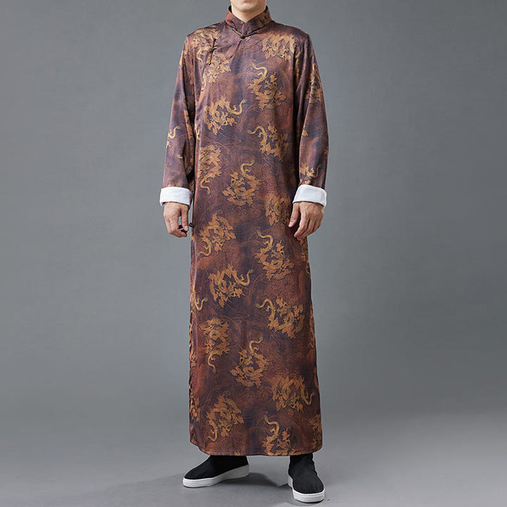 Costume Tang chinois vintage à boutons de grenouille pour homme avec Buddha Stones, robe en coton avec dragon