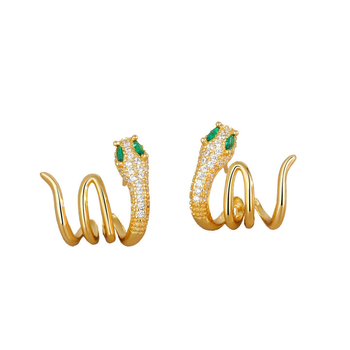 Boucles d'oreilles en argent sterling 925 en forme de serpent aux yeux verts de Buddha Stones Année du serpent Harmony