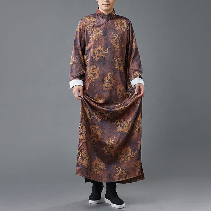 Costume Tang chinois vintage à boutons de grenouille pour homme avec Buddha Stones, robe en coton avec dragon