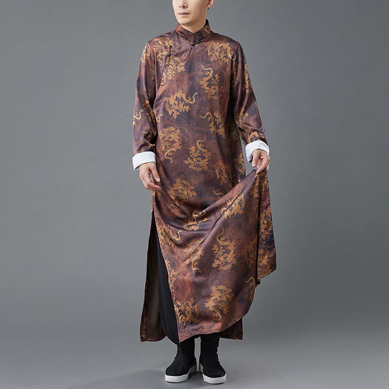 Costume Tang chinois vintage à boutons de grenouille pour homme avec Buddha Stones, robe en coton avec dragon