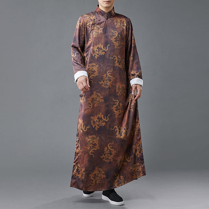Costume Tang chinois vintage à boutons de grenouille pour homme avec Buddha Stones, robe en coton avec dragon