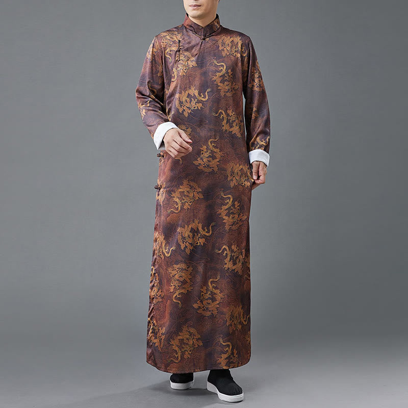 Costume Tang chinois vintage à boutons de grenouille pour homme avec Buddha Stones, robe en coton avec dragon
