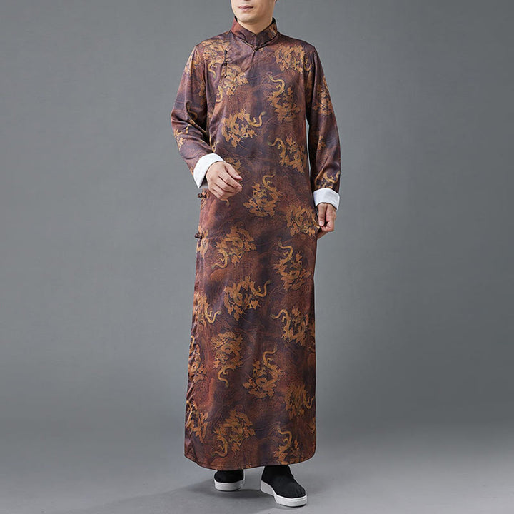 Costume Tang chinois vintage à boutons de grenouille pour homme avec Buddha Stones, robe en coton avec dragon