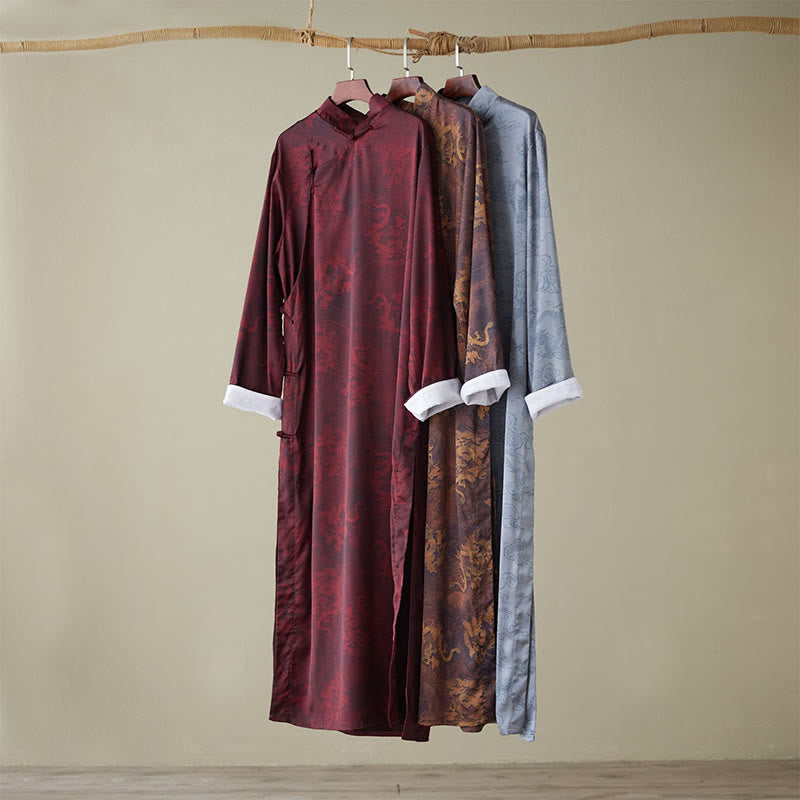 Costume Tang chinois vintage à boutons de grenouille pour homme avec Buddha Stones, robe en coton avec dragon
