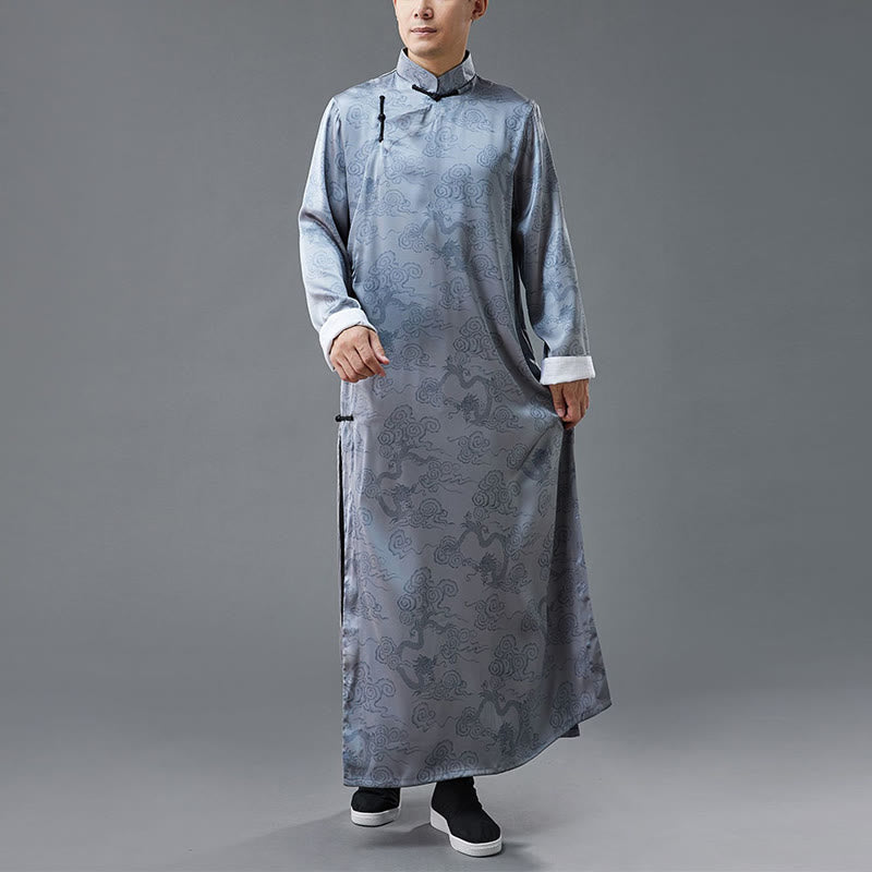 Costume Tang chinois vintage à boutons de grenouille pour homme avec Buddha Stones, robe en coton avec dragon