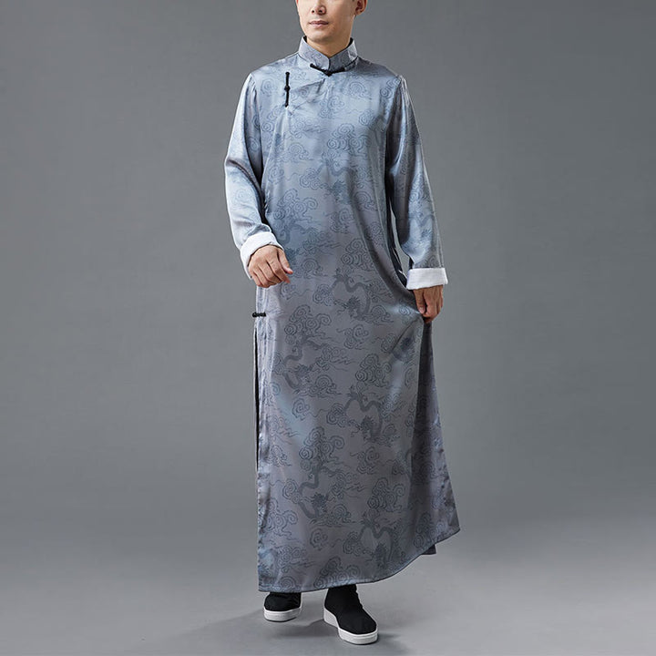 Costume Tang chinois vintage à boutons de grenouille pour homme avec Buddha Stones, robe en coton avec dragon
