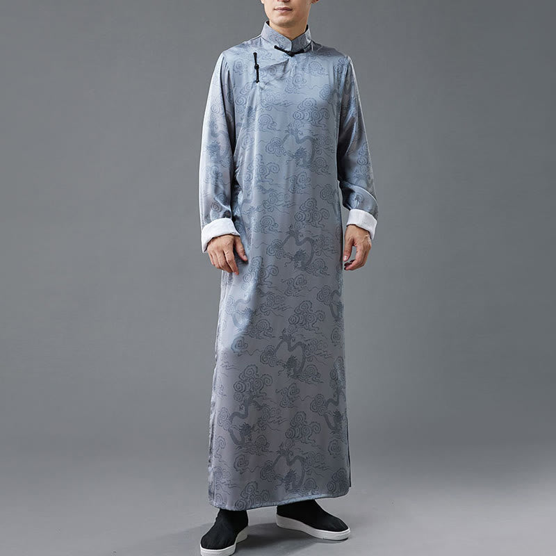 Costume Tang chinois vintage à boutons de grenouille pour homme avec Buddha Stones, robe en coton avec dragon - Bleu acier clair - US/UK/AU38， EU48 (XL) - image 6