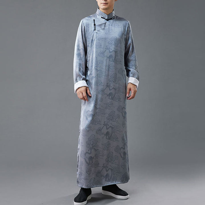 Costume Tang chinois vintage à boutons de grenouille pour homme avec Buddha Stones, robe en coton avec dragon - Bleu acier clair - US/UK/AU38， EU48 (XL) - image 6