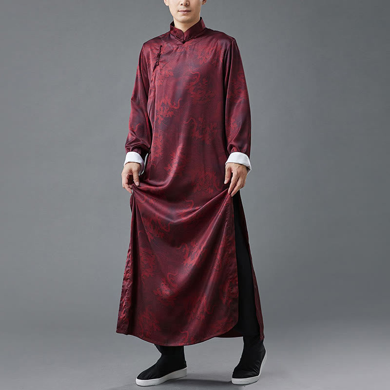Costume Tang chinois vintage à boutons de grenouille pour homme avec Buddha Stones, robe en coton avec dragon