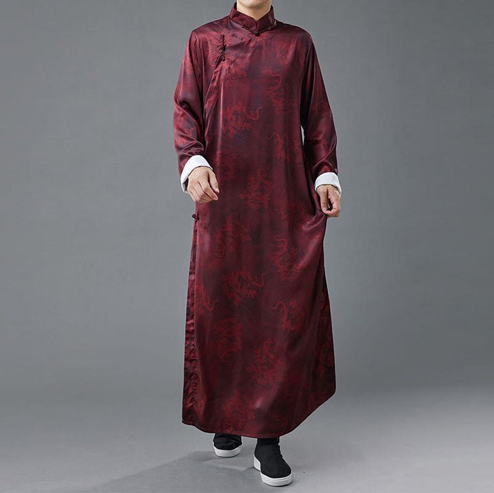 Costume Tang chinois vintage à boutons de grenouille pour homme avec Buddha Stones, robe en coton avec dragon