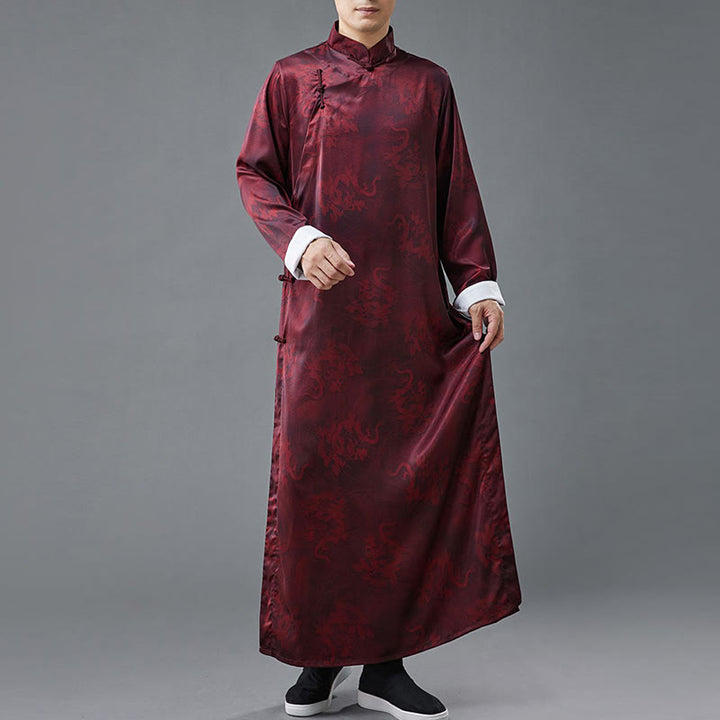 Costume Tang chinois vintage à boutons de grenouille pour homme avec Buddha Stones, robe en coton avec dragon