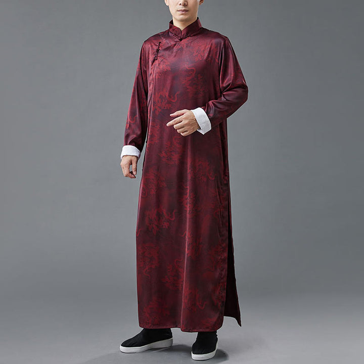 Costume Tang chinois vintage à boutons de grenouille pour homme avec Buddha Stones, robe en coton avec dragon