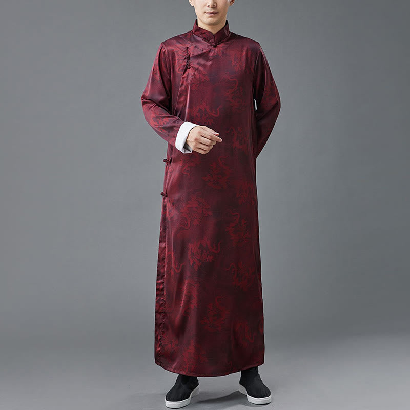 Costume Tang chinois vintage à boutons de grenouille pour homme avec Buddha Stones, robe en coton avec dragon
