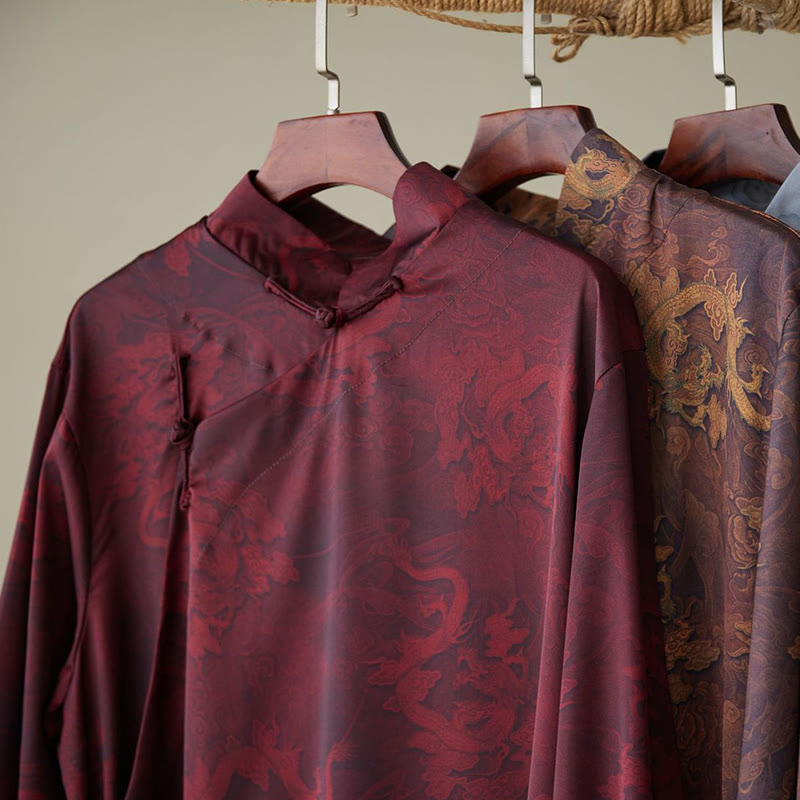 Costume Tang chinois vintage à boutons de grenouille pour homme avec Buddha Stones, robe en coton avec dragon