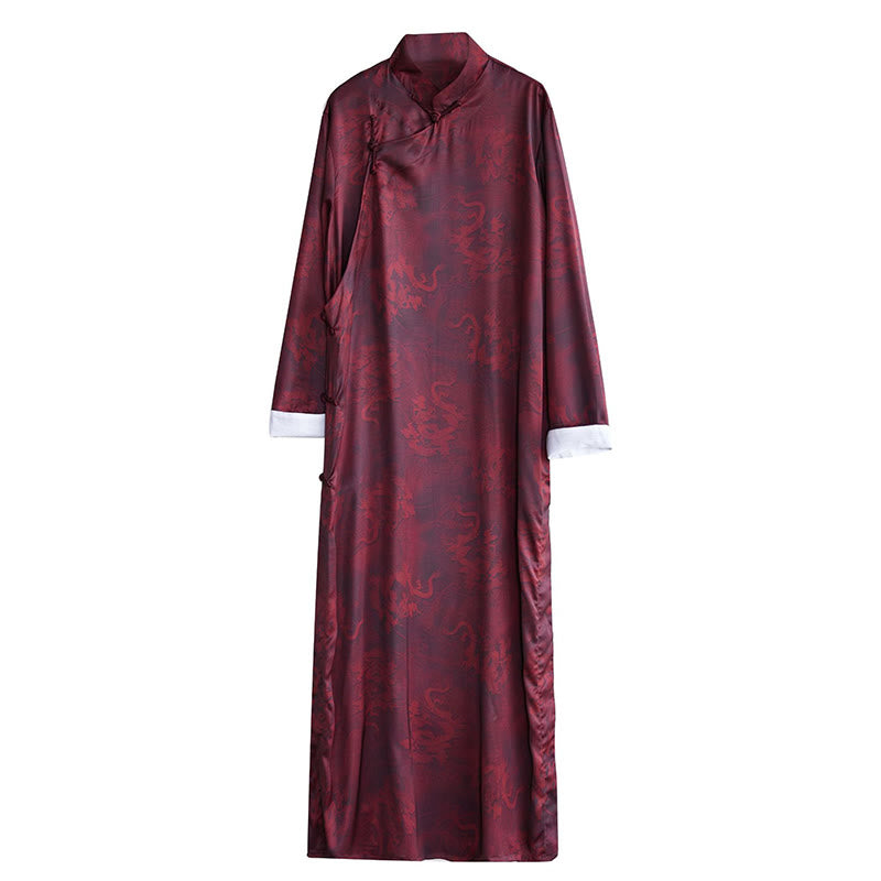 Costume Tang chinois vintage à boutons de grenouille pour homme avec Buddha Stones, robe en coton avec dragon