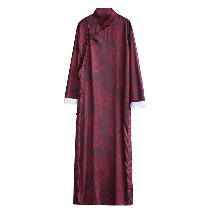 Costume Tang chinois vintage à boutons de grenouille pour homme avec Buddha Stones, robe en coton avec dragon