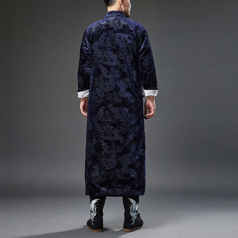 Buddha Stones Vintage Automne Hiver Chinois Grenouille Bouton Tang Costume Hommes Dragon Jacquard Robe Avec Poches - image 4