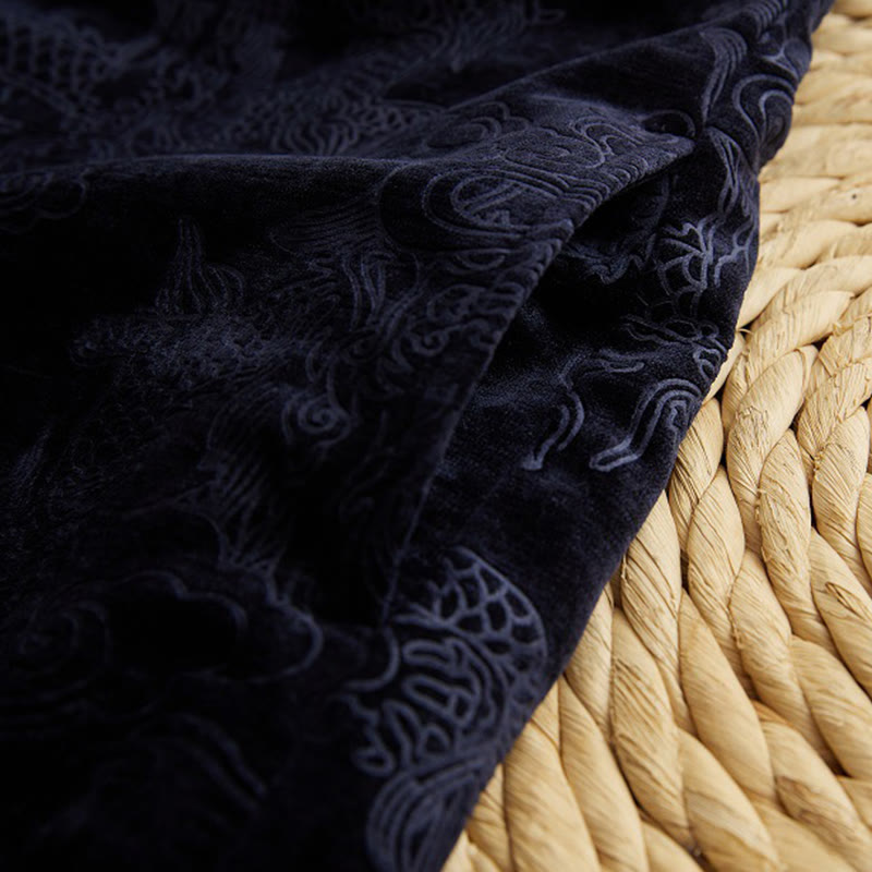 Buddha Stones Vintage Automne Hiver Chinois Grenouille Bouton Tang Costume Hommes Dragon Jacquard Robe Avec Poches - image 10