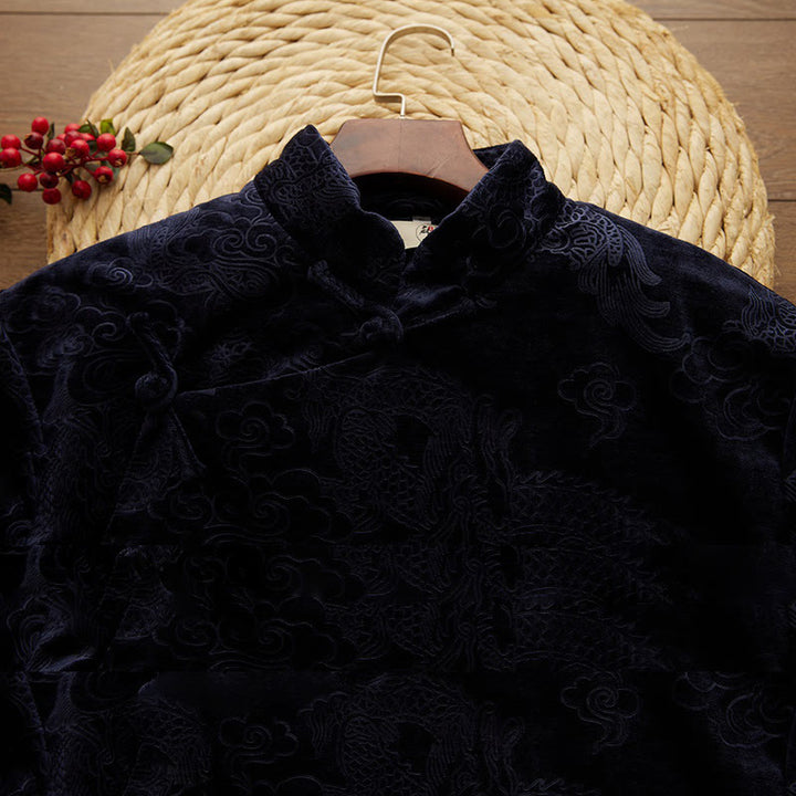 Buddha Stones Vintage Automne Hiver Chinois Grenouille Bouton Tang Costume Hommes Dragon Jacquard Robe Avec Poches - image 9